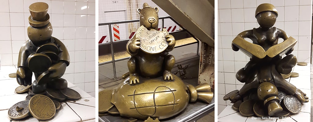 Life underground: piccole sculture in bronzo in una metropolitana di New York
