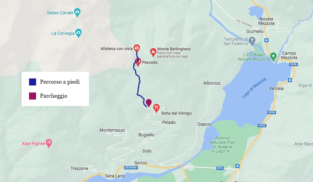 Mappa per arrivare all'altalena panoramica sul Monte Berlighera