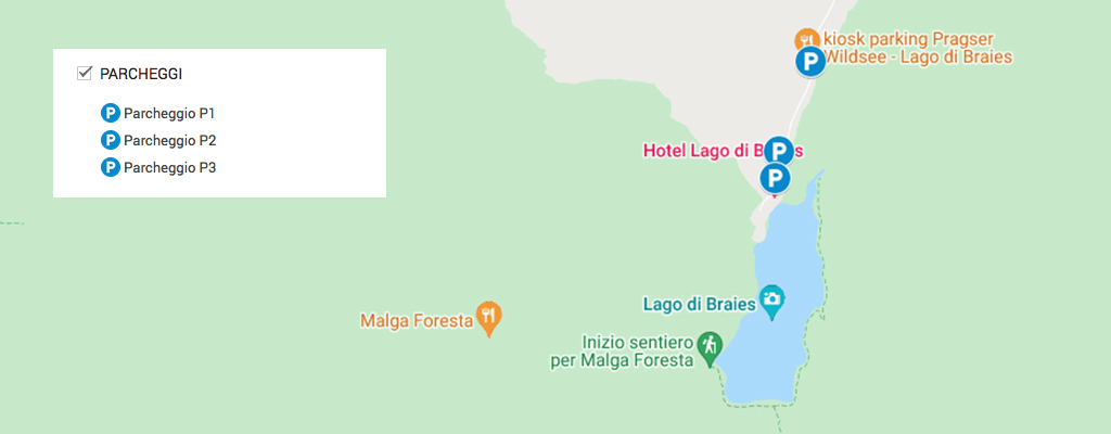 Lago di Braies: mappa dei parcheggi